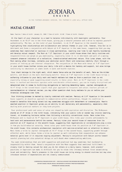 Report page – Natal chart
